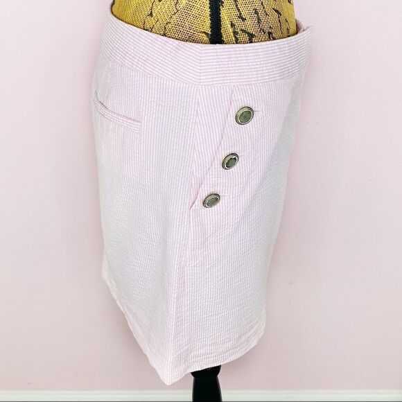 J. Crew Factory Seersucker Pencil Mini Skirt Pink White 6 - Picture 7 of 12